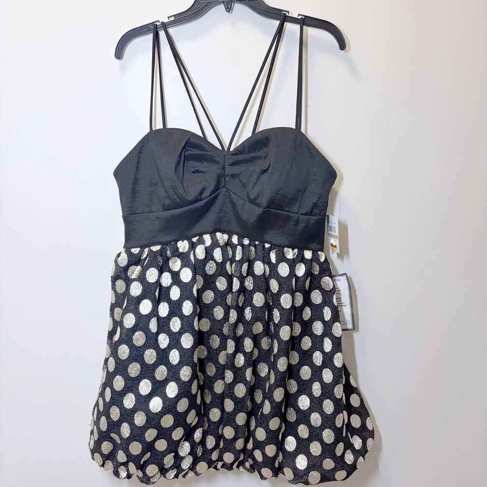 Morgan & Co Women Black Silver Polka Dot Bubble Hem Cocktail Dress Size 15 NWT
